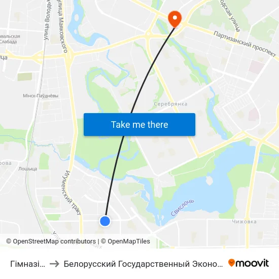 Гімназія №40 to Белорусский Государственный Экономический Университет map