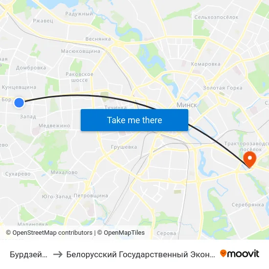 Бурдзейнага, 35 to Белорусский Государственный Экономический Университет map