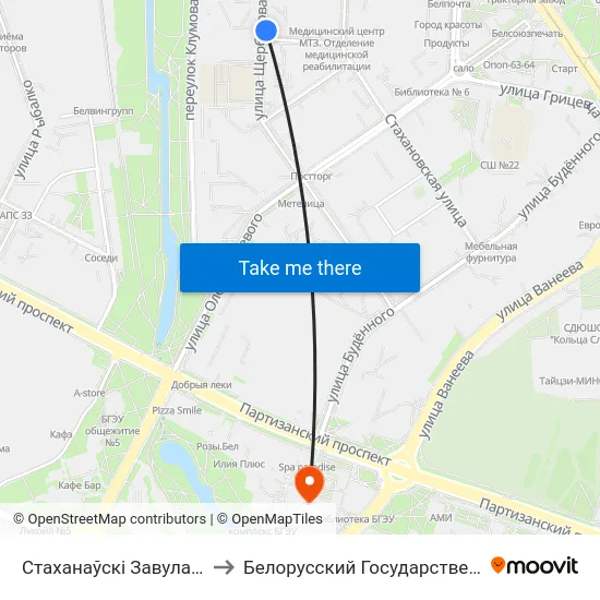 Стаханаўскі Завулак (Стахановский Переулок) to Белорусский Государственный Экономический Университет map