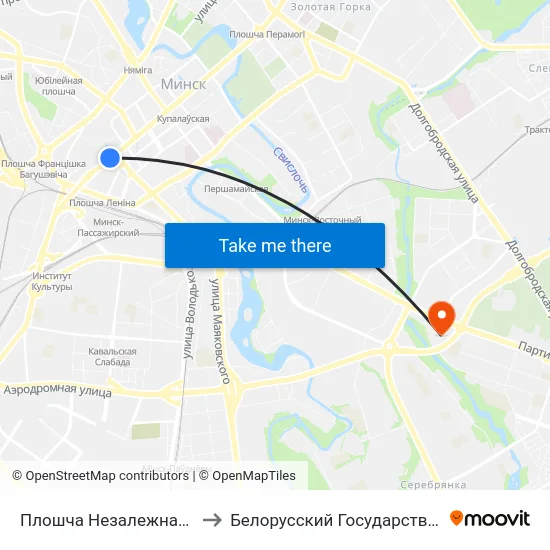 Плошча Незалежнасці (Площадь Независимости) to Белорусский Государственный Экономический Университет map