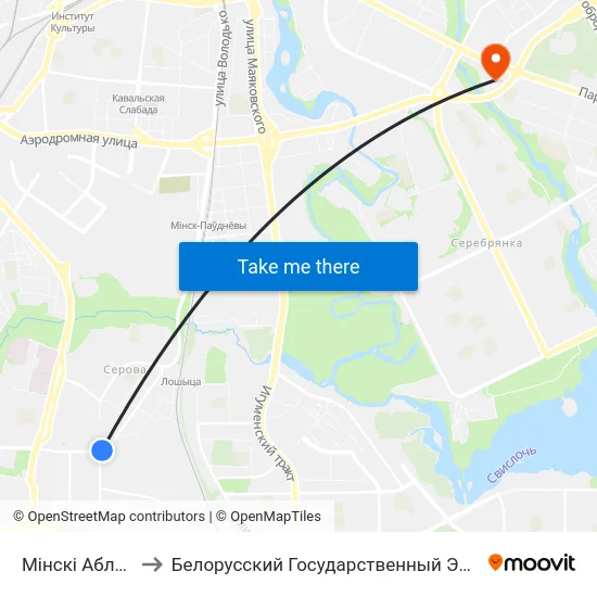 Мінскі Абласны Ліцэй to Белорусский Государственный Экономический Университет map