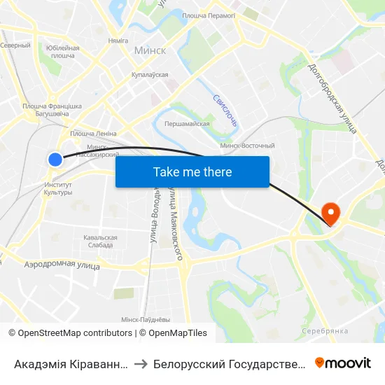 Акадэмія Кіравання (Академия Управления) to Белорусский Государственный Экономический Университет map