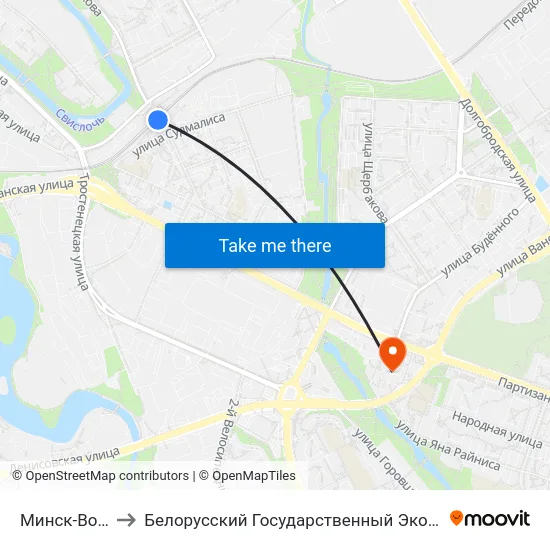 Минск-Восточный to Белорусский Государственный Экономический Университет map