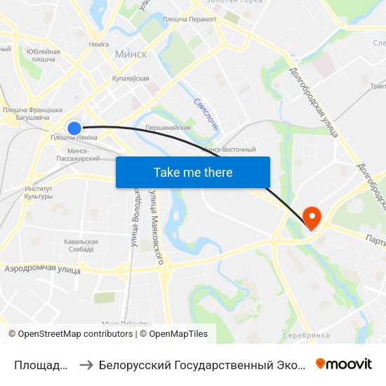 Площадь Ленина to Белорусский Государственный Экономический Университет map