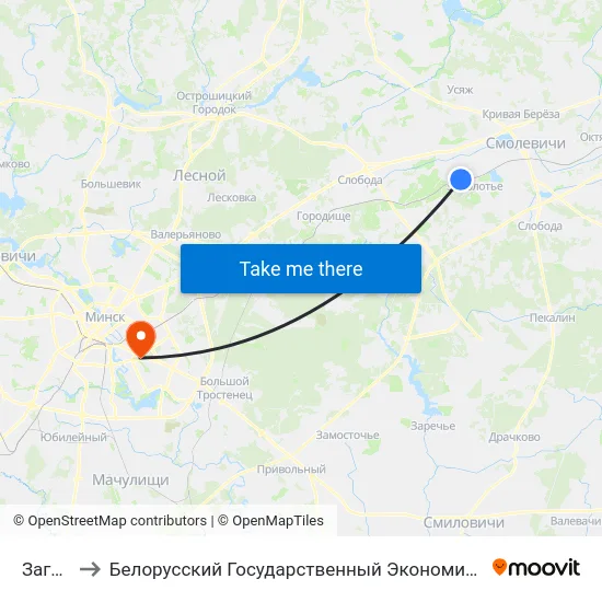 Загорье to Белорусский Государственный Экономический Университет map