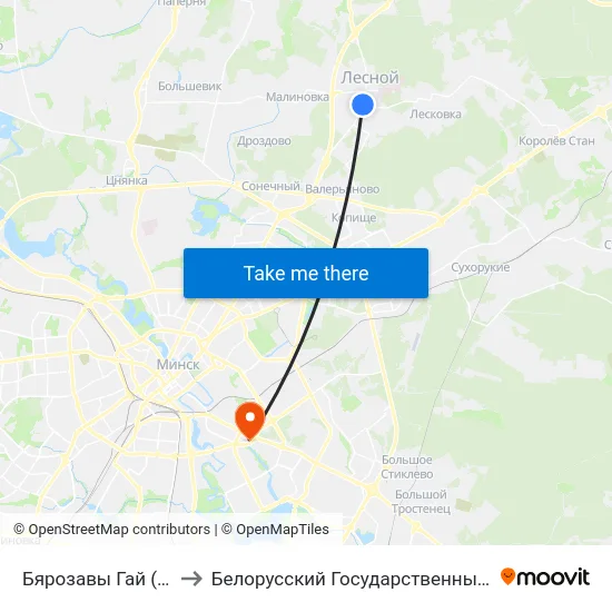 Бярозавы Гай (Берёзовая Роща) to Белорусский Государственный Экономический Университет map