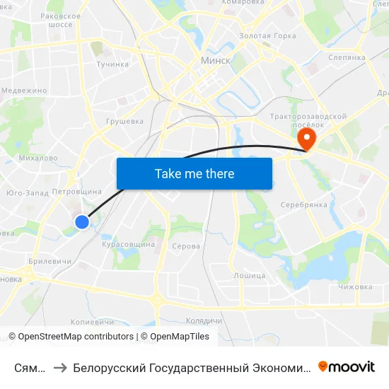 Сямашкі to Белорусский Государственный Экономический Университет map