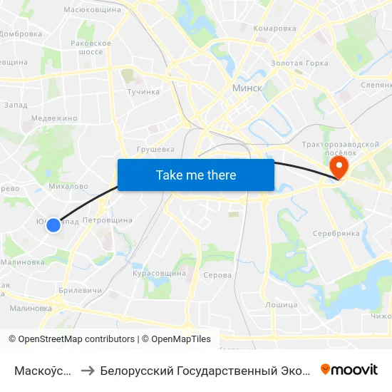 Маскоўскі Рынак to Белорусский Государственный Экономический Университет map
