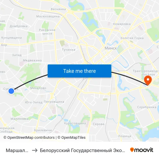 Маршала Лосіка to Белорусский Государственный Экономический Университет map