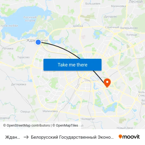Ждановичи to Белорусский Государственный Экономический Университет map