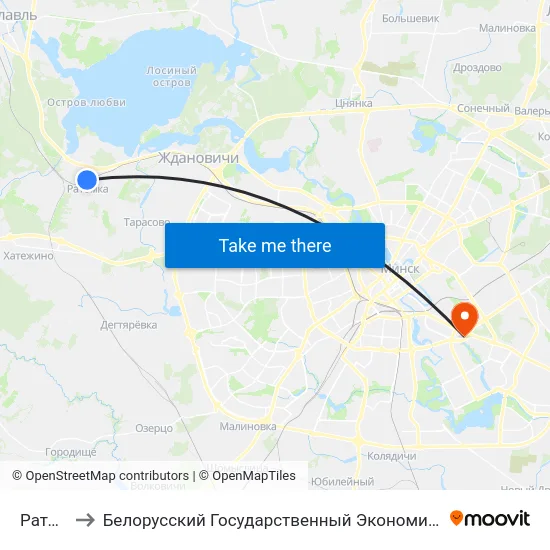 Ратомка to Белорусский Государственный Экономический Университет map