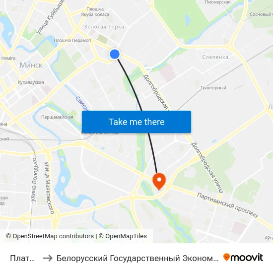 Платонова to Белорусский Государственный Экономический Университет map