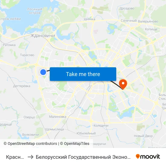 Красны Бор to Белорусский Государственный Экономический Университет map