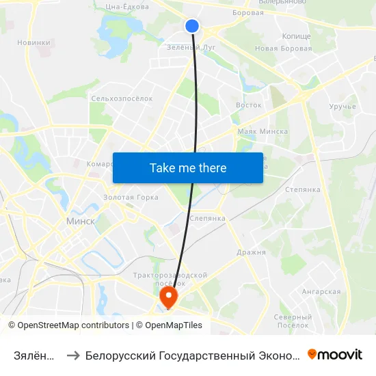 Зялёны Луг-6 to Белорусский Государственный Экономический Университет map