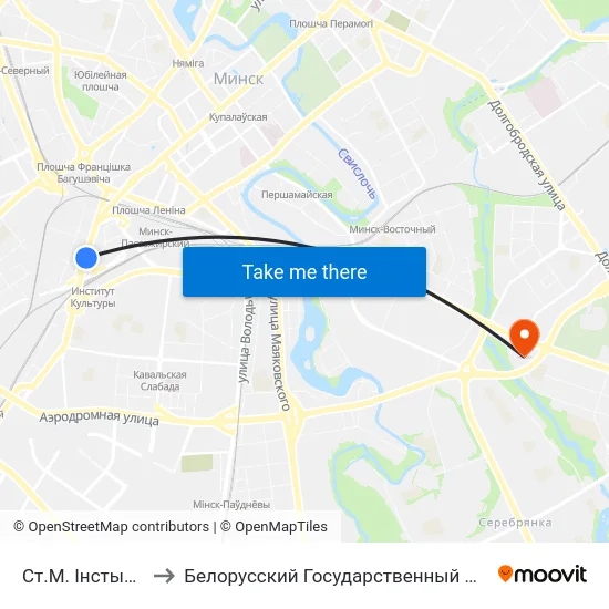 Ст.М. Інстытут Культуры to Белорусский Государственный Экономический Университет map
