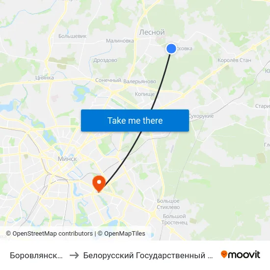 Боровлянская Школа №3 to Белорусский Государственный Экономический Университет map