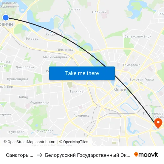 Санаторый Крыніца to Белорусский Государственный Экономический Университет map