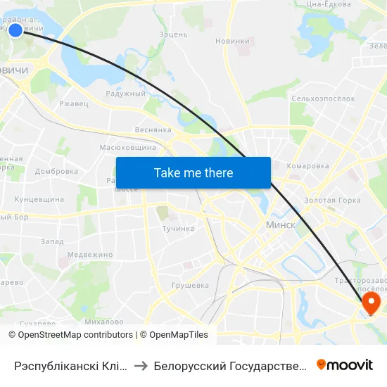 Рэспубліканскі Клінічны Медыцынскі Цэнтр to Белорусский Государственный Экономический Университет map