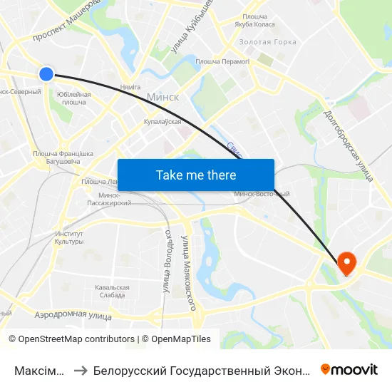 Максіма Танка to Белорусский Государственный Экономический Университет map