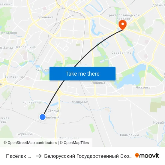 Пасёлак Юбілейны to Белорусский Государственный Экономический Университет map