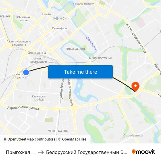 Прыгожая (Красивая) to Белорусский Государственный Экономический Университет map