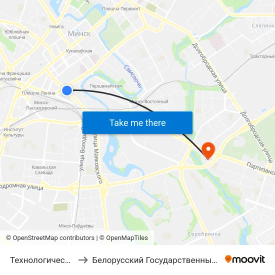 Технологический Университет to Белорусский Государственный Экономический Университет map