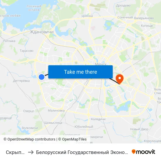 Скрыпнікава to Белорусский Государственный Экономический Университет map