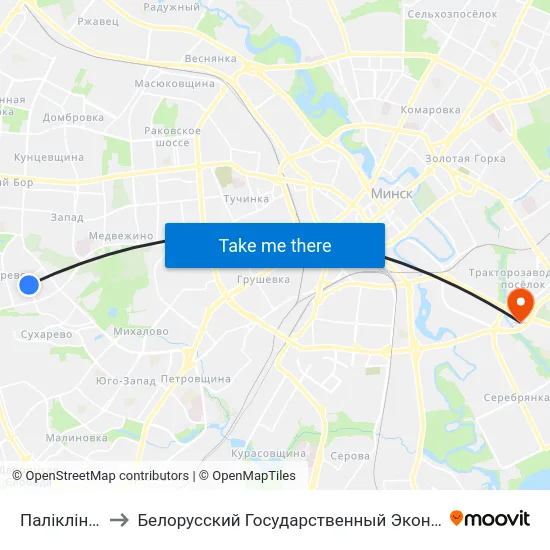 Паліклініка №10 to Белорусский Государственный Экономический Университет map
