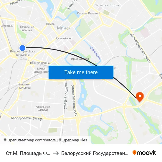 Ст.М. Площадь Франтишка Богушевича to Белорусский Государственный Экономический Университет map