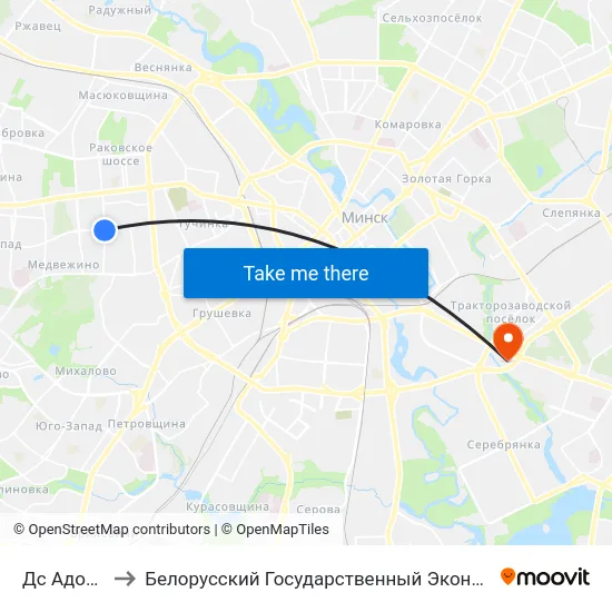 Дс Адоеўскага to Белорусский Государственный Экономический Университет map