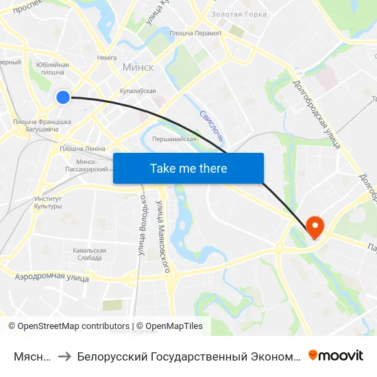 Мяснікова to Белорусский Государственный Экономический Университет map