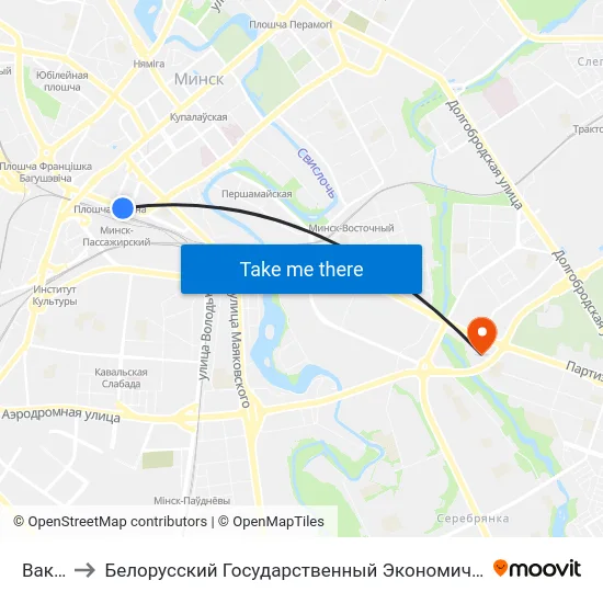 Вакзал to Белорусский Государственный Экономический Университет map