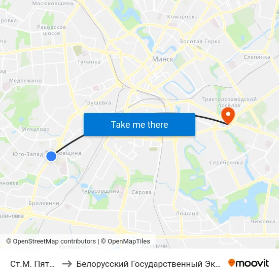 Ст.М. Пятроўшчына to Белорусский Государственный Экономический Университет map