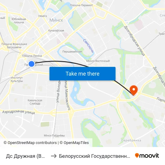 Дс Дружная (Высадка Пасажыраў) to Белорусский Государственный Экономический Университет map