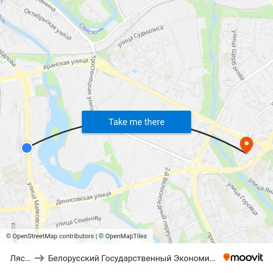 Лясная to Белорусский Государственный Экономический Университет map