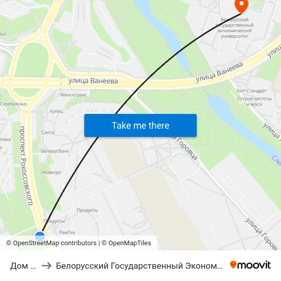 Дом Быту to Белорусский Государственный Экономический Университет map