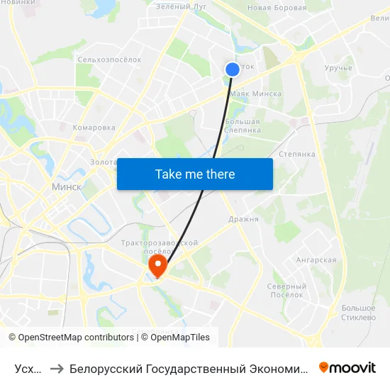 Усход-2 to Белорусский Государственный Экономический Университет map