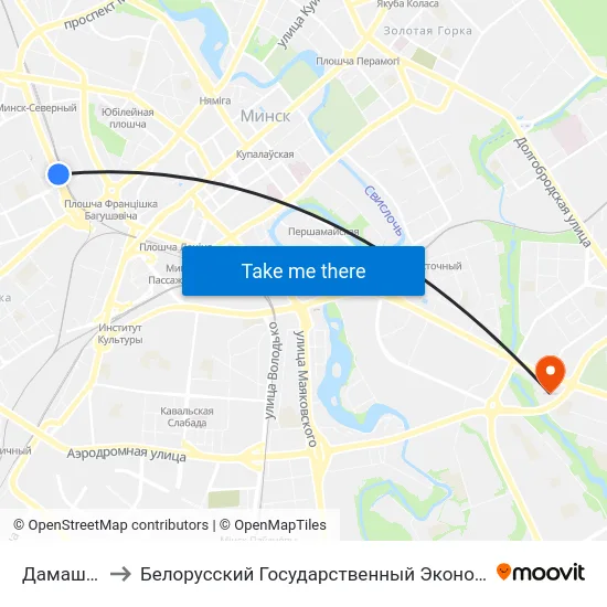 Дамашэўская to Белорусский Государственный Экономический Университет map