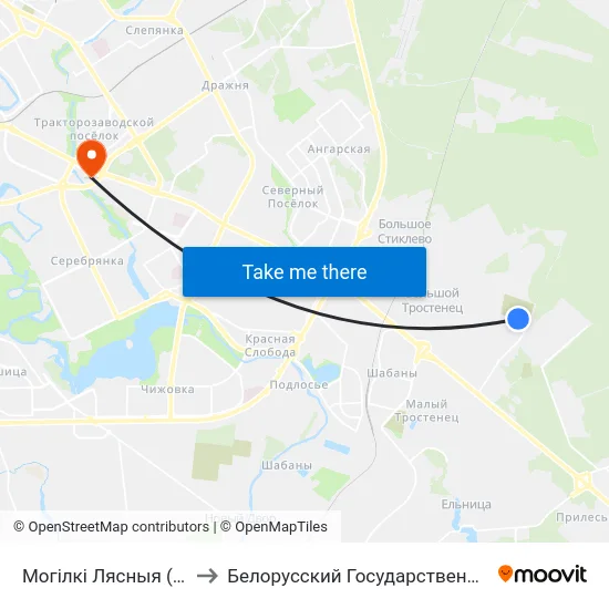 Могілкі Лясныя (Высадка Пасажыраў) to Белорусский Государственный Экономический Университет map