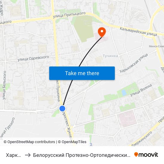 Харкаўская to Белорусский Протезно-Ортопедический Восстановительный Центр map