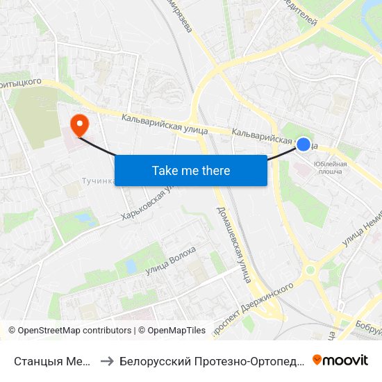Станцыя Метро Фрунзенская to Белорусский Протезно-Ортопедический Восстановительный Центр map