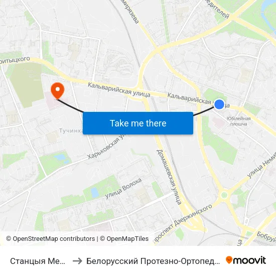 Станцыя Метро Фрунзенская to Белорусский Протезно-Ортопедический Восстановительный Центр map