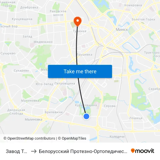 Завод Транзістар to Белорусский Протезно-Ортопедический Восстановительный Центр map