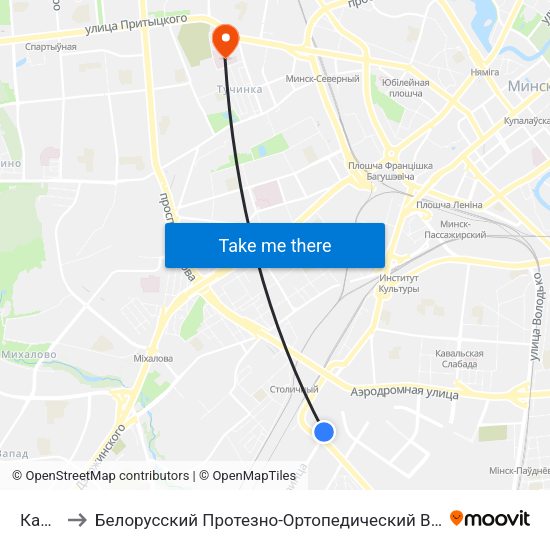 Казінца to Белорусский Протезно-Ортопедический Восстановительный Центр map