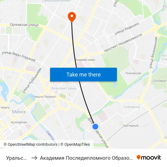 Уральская to Академия Последипломного Образования map