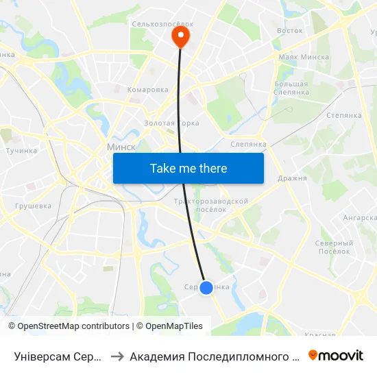 Універсам Серабранка to Академия Последипломного Образования map