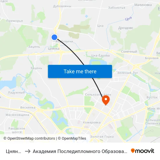 Цнянка to Академия Последипломного Образования map