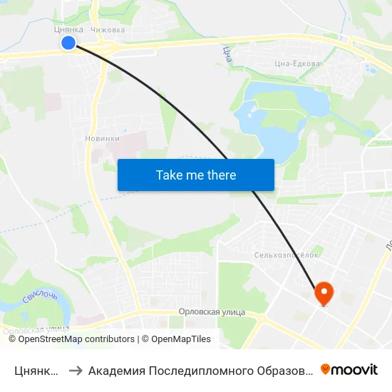 Цнянка-1 to Академия Последипломного Образования map
