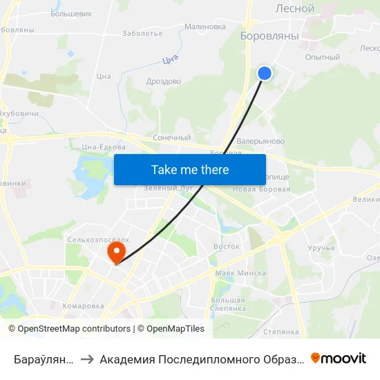 Бараўляны-6 to Академия Последипломного Образования map