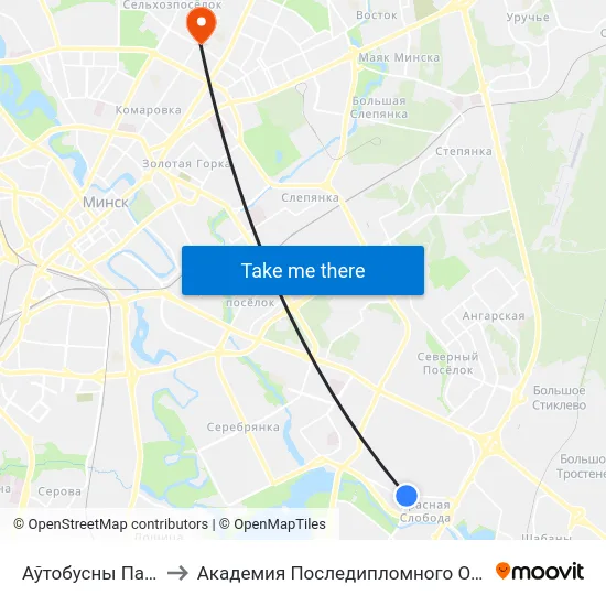 Аўтобусны Парк №6 to Академия Последипломного Образования map